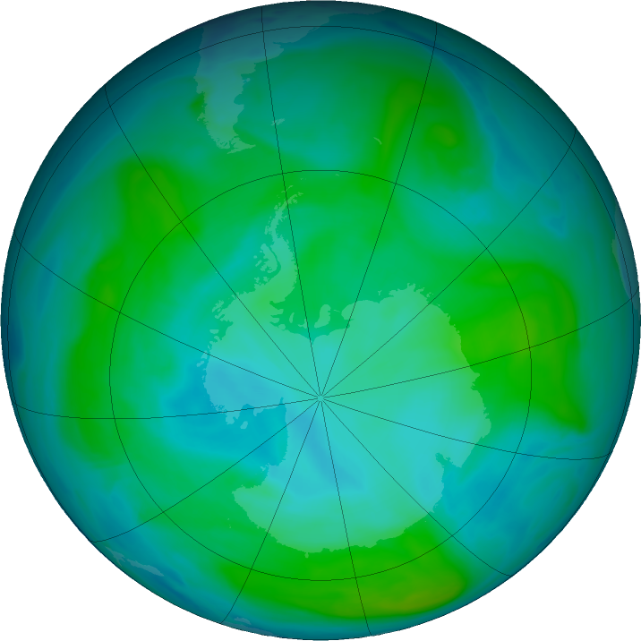 Antarctic ozone map for 26 January 2018